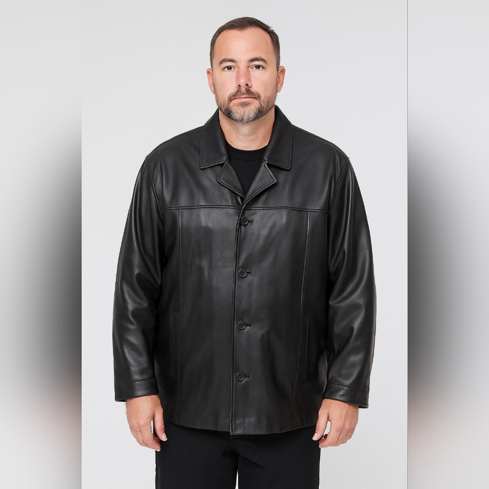 Vintage Danier Black Genuine Leather Jacket Mens XL Button Up Car Coat